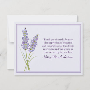 Lavendar Funeral Note Card Flat Bereavement Note