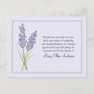 Lavendar Funeral Note Card Flat Bereavement Note
