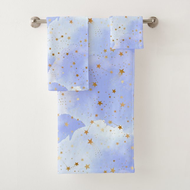 Lavendar Golden Star Pattern Bath Towel Set (Insitu)