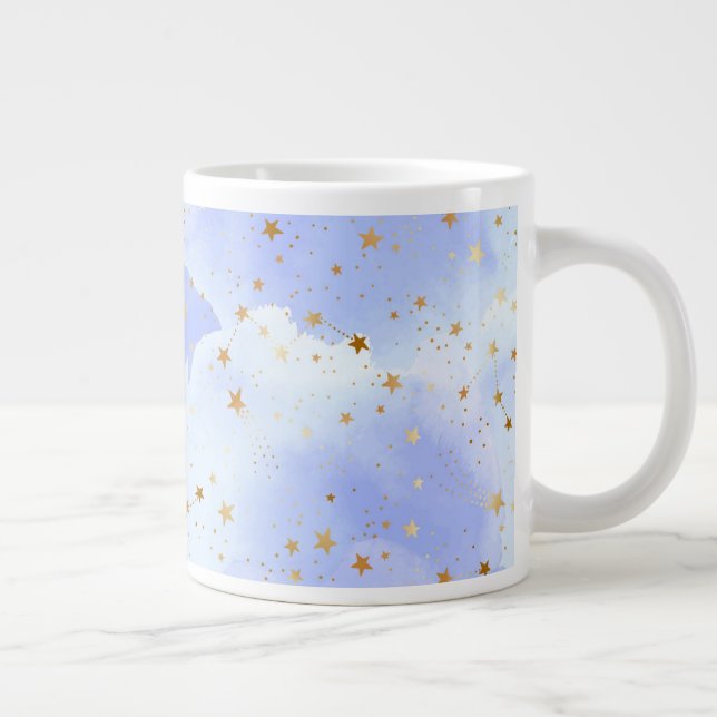 Lavendar Golden Star Pattern Large Coffee Mug (Right)