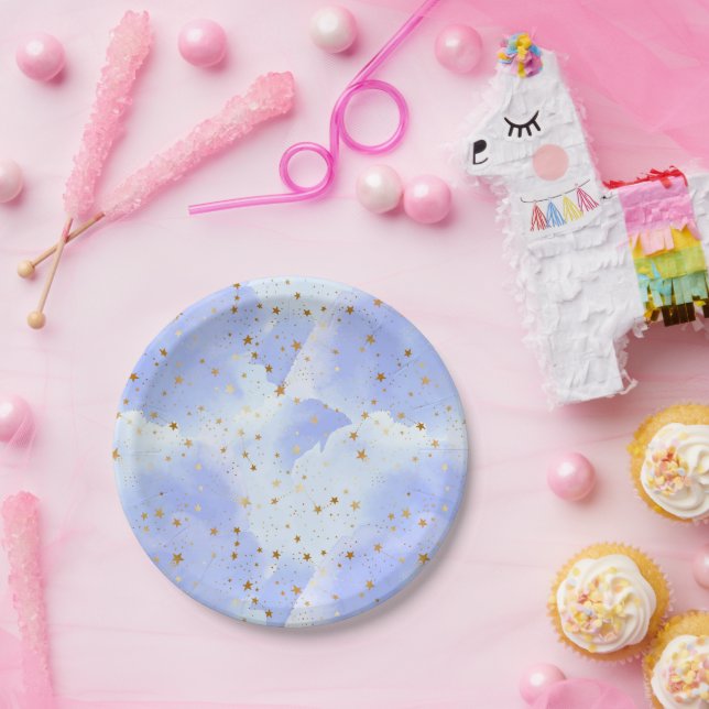 Lavendar Golden Star Pattern Paper Plate (Party)