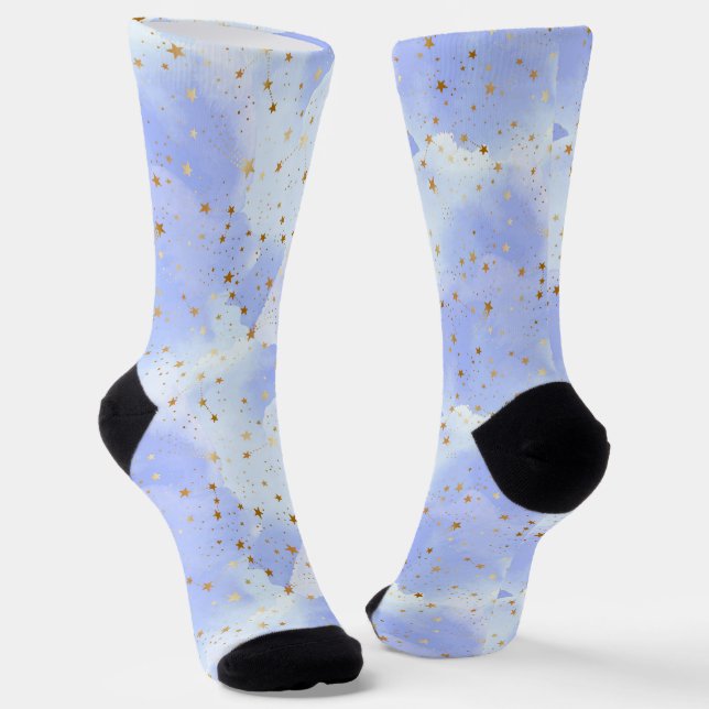 Lavendar Golden Star Pattern Socks (Angled)