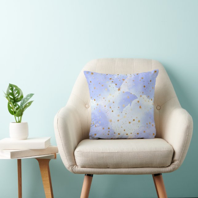 Lavendar Golden Star Pattern Throw Pillow (Chair)