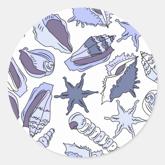 Lavendar Seashells Classic Round Sticker (Front)