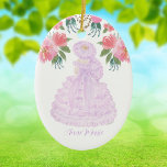 Lavendar Trail Maid Watercolor Ceramic Ornament<br><div class="desc">Design based on an original watercolor painting by the shop owner. Trail maids are the ambassadors for the city of Mobile, Al. This design was created from my watercolor paintings. Accented with watercolor flowers and foliage to frame the beautiful, iconic city ambassadors. The lavender dress, parasol, and ruffled hat are...</div>
