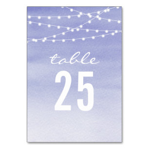 Lavendar Watercolor String Lights Table Number
