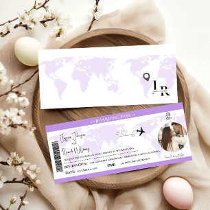Lavendar Wedding invitation Boarding pass ticket