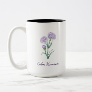 Lavende Carnation Botanical Watercolor Custom Name Two-Tone Coffee Mug