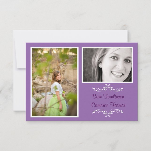 Lavender 2 Photo Simple Collage -3x5 Grad Announce Invitation (Front)