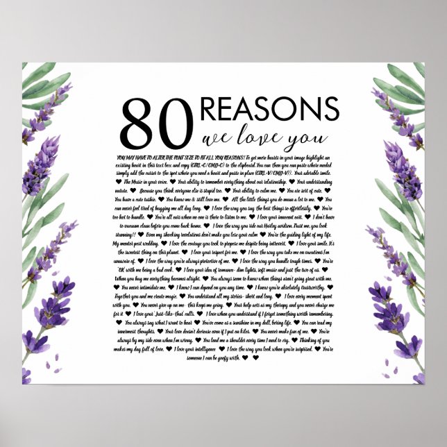 lavender 80 reasons we love you grandma birthday p poster (Front)