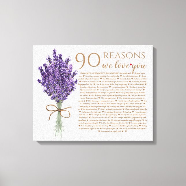 lavender 90 reasons we love you grandma birthday canvas print (Front)