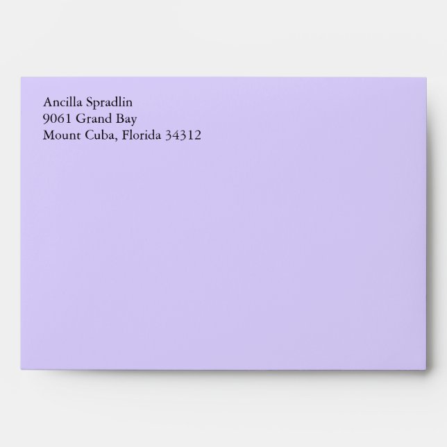 Lavender A7 5x7 Envelopes With Return Address (Front)