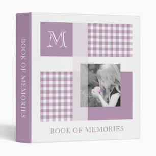 Lavender Add Your Photo Gingham Modern Monogram Binder