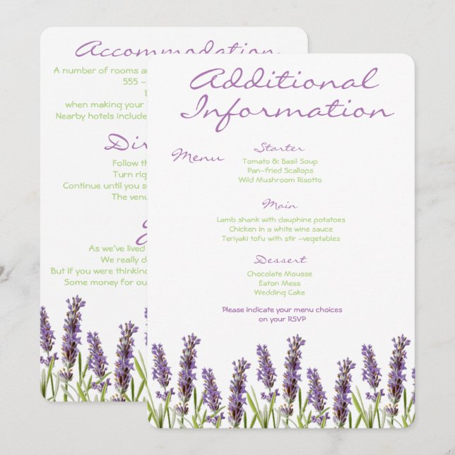 Lavender Additional Information Card (Front/Back)