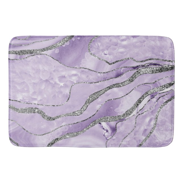 Lavender Agate Silver Glitter Glam #1  Bath Mat (Front)