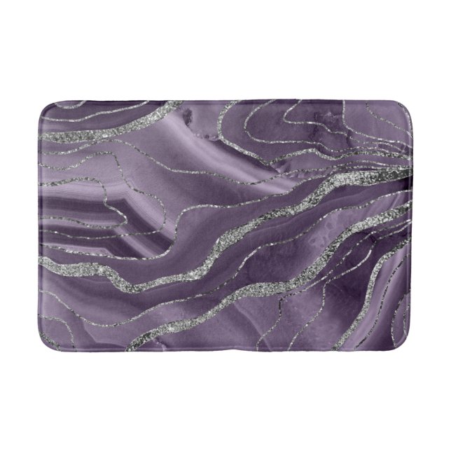Lavender Agate Silver Glitter Glam #1  Bath Mat (Front)