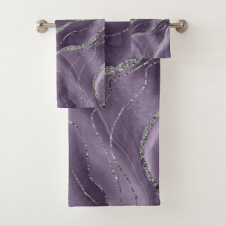 Lavender Agate Silver Glitter Glam #1 Bath Towel Set