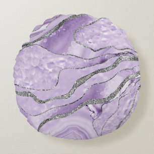 Lavender Agate Silver Glitter Glam #1  Round Pillow
