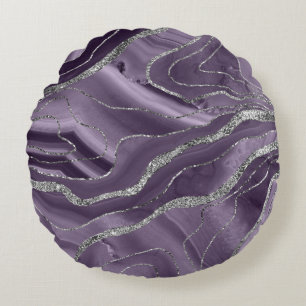 Lavender Agate Silver Glitter Glam #1  Round Pillow