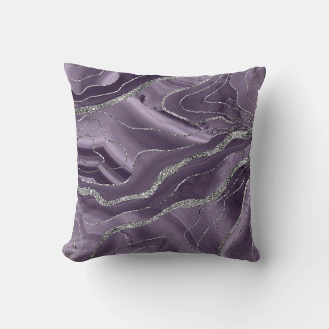 Lavender Agate Silver Glitter Glam #1  Throw Pillow (Front)