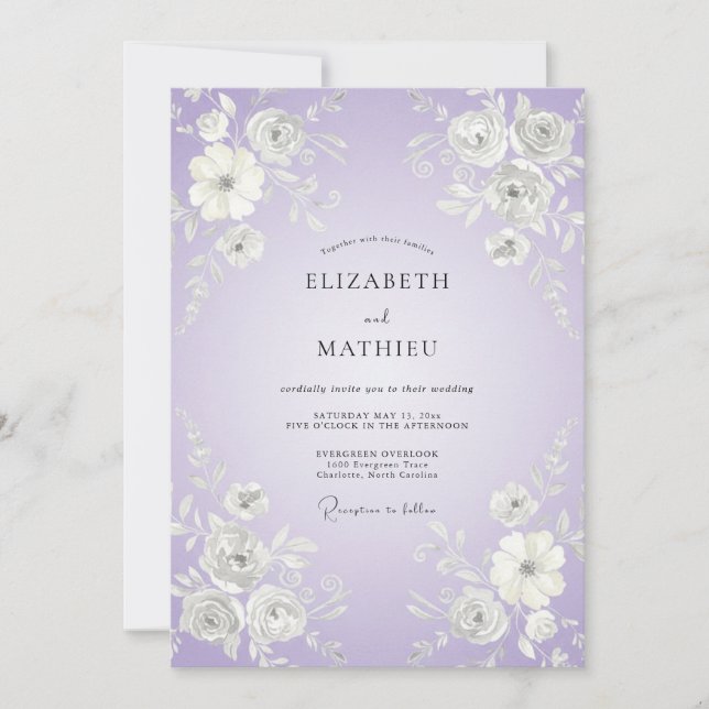 Lavender Airy Botanical Wedding Invitation (Front)