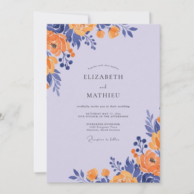 Lavender Amber Foliage Eucalyptus Wedding Invitation (Front)