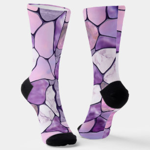 Lavender Amethyst Marble cells abstract Socks