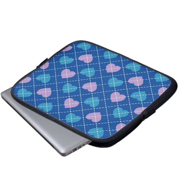 Lavender and Baby Blue Hearts Argyle Laptop Sleeve (Front Bottom)