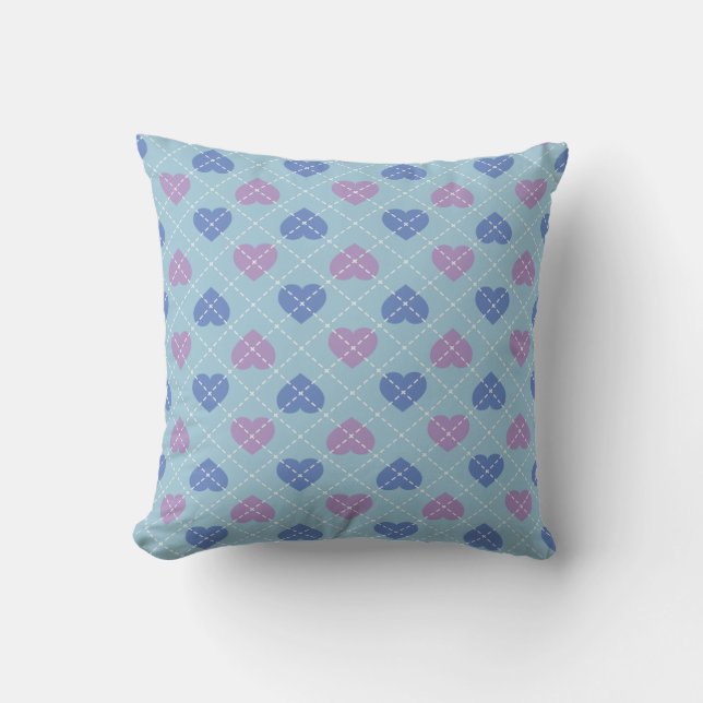 Lavender and Baby Blue Hearts - Argyle Pattern Throw Pillow (Front)