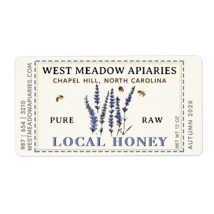 Lavender and Bees Honey Label Dashed Border