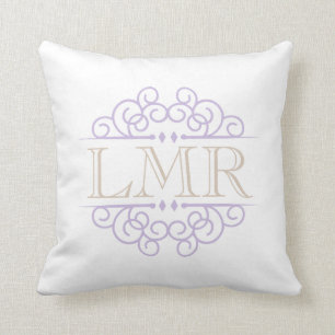 Lavender and Beige Vintage Frame Monogrammed Throw Pillow