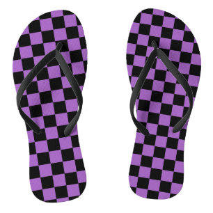 Lavender and Black Checkered Pattern  Flip Flops