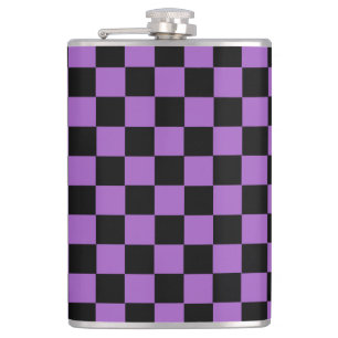 Lavender and Black Checkered Pattern Hip Flask