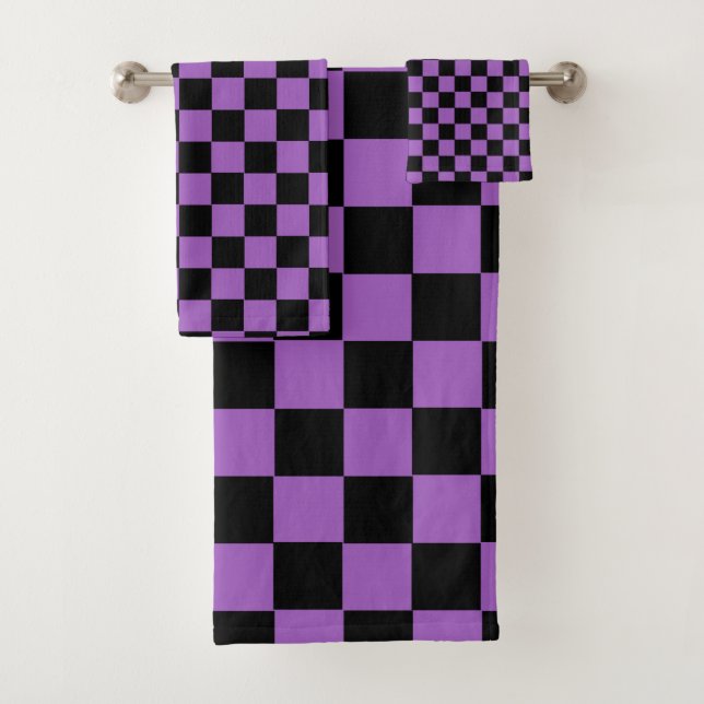 Lavender and Black Chequered Pattern  Bath Towel Set (Insitu)