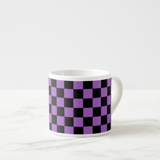 Lavender and Black Chequered Pattern  Espresso Cup (Front Right)
