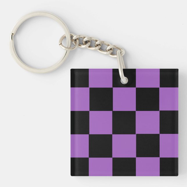 Lavender and Black Chequered Pattern  Keychain (Front)