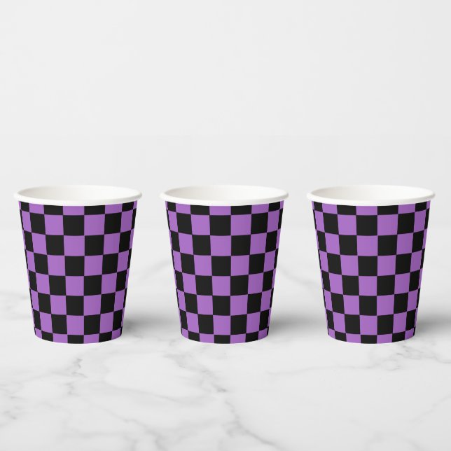Lavender and Black Chequered Pattern   Paper Cups (Multi)