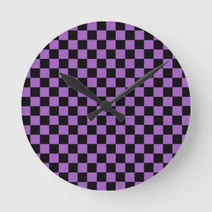 Lavender and Black Chequered Pattern Round Clock