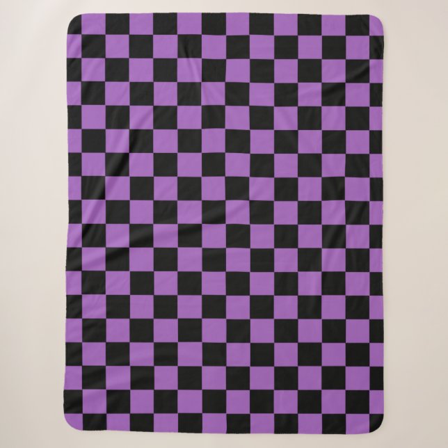 Lavender and Black Chequered Pattern   Sherpa Blanket (Front)