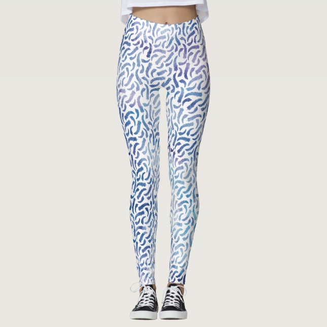 Lavender and Blue Watercolor Feathers Pattern Leggings (Front)