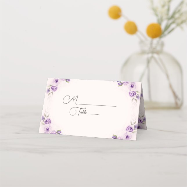 Lavender and Blush Rose Wedding Place Card (Front)