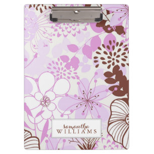 Lavender and Brown Floral Pattern Personalized Clipboard