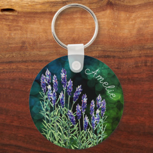 Lavender and Bumblebee painted with watercolors Keychain
