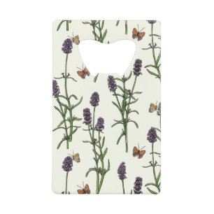 Lavender and butterflies on off white credit card bottle opener