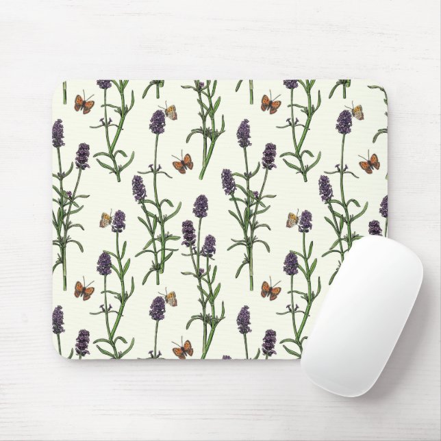 Lavender and butterflies on off white mouse pad (With Mouse)