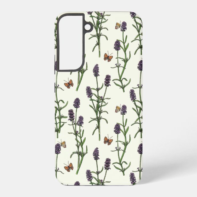 Lavender and butterflies on off white samsung galaxy s22+ case (Back)