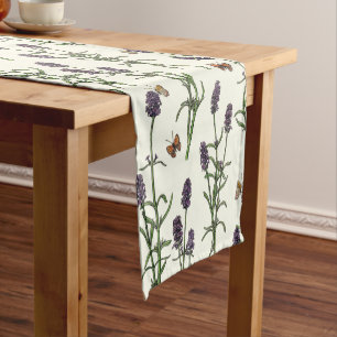 Lavender and butterflies on off white short table runner