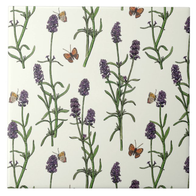 Lavender and butterflies on off white tile (Front)
