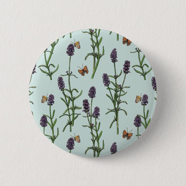 Lavender and butterflies on sea glass 2 inch round button (Front)