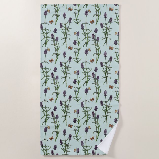 Lavender and butterflies on sea glass beach towel (Front)